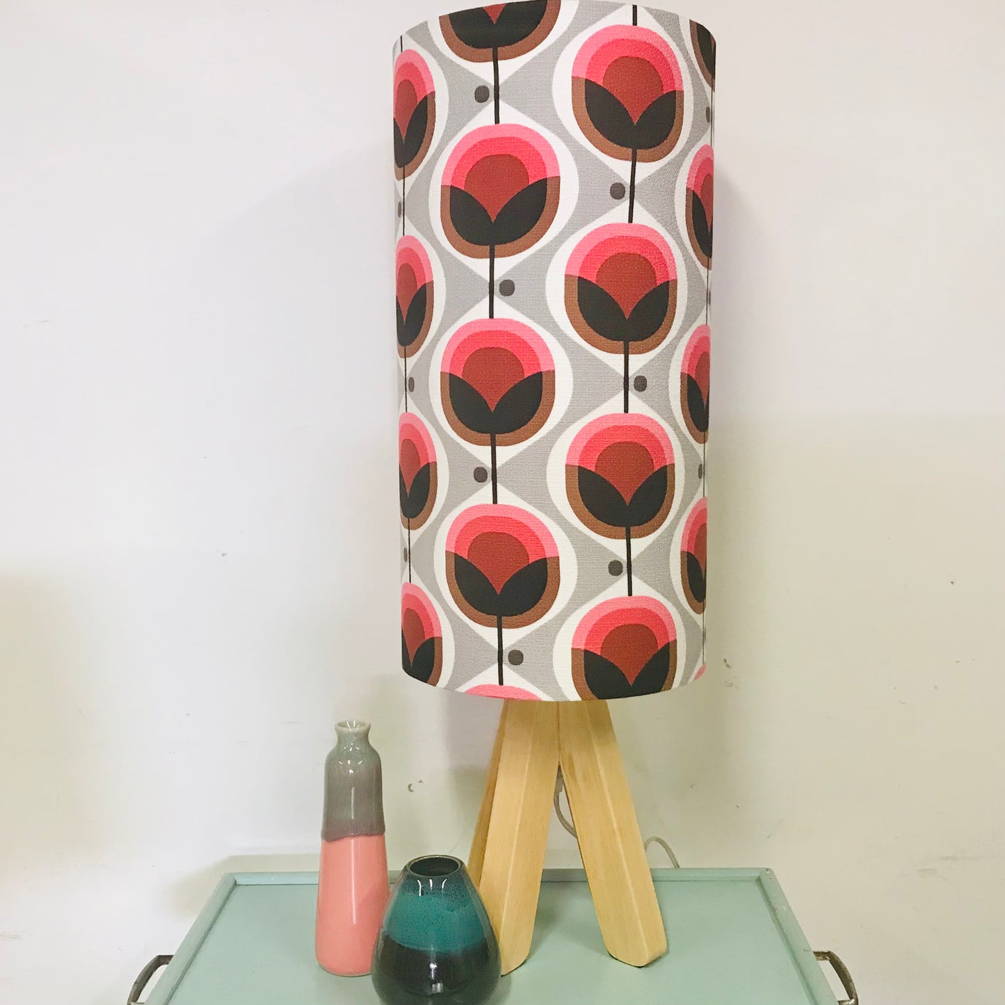 Custom Lamp Shade only - Barkcloth Geo Flower in Pink