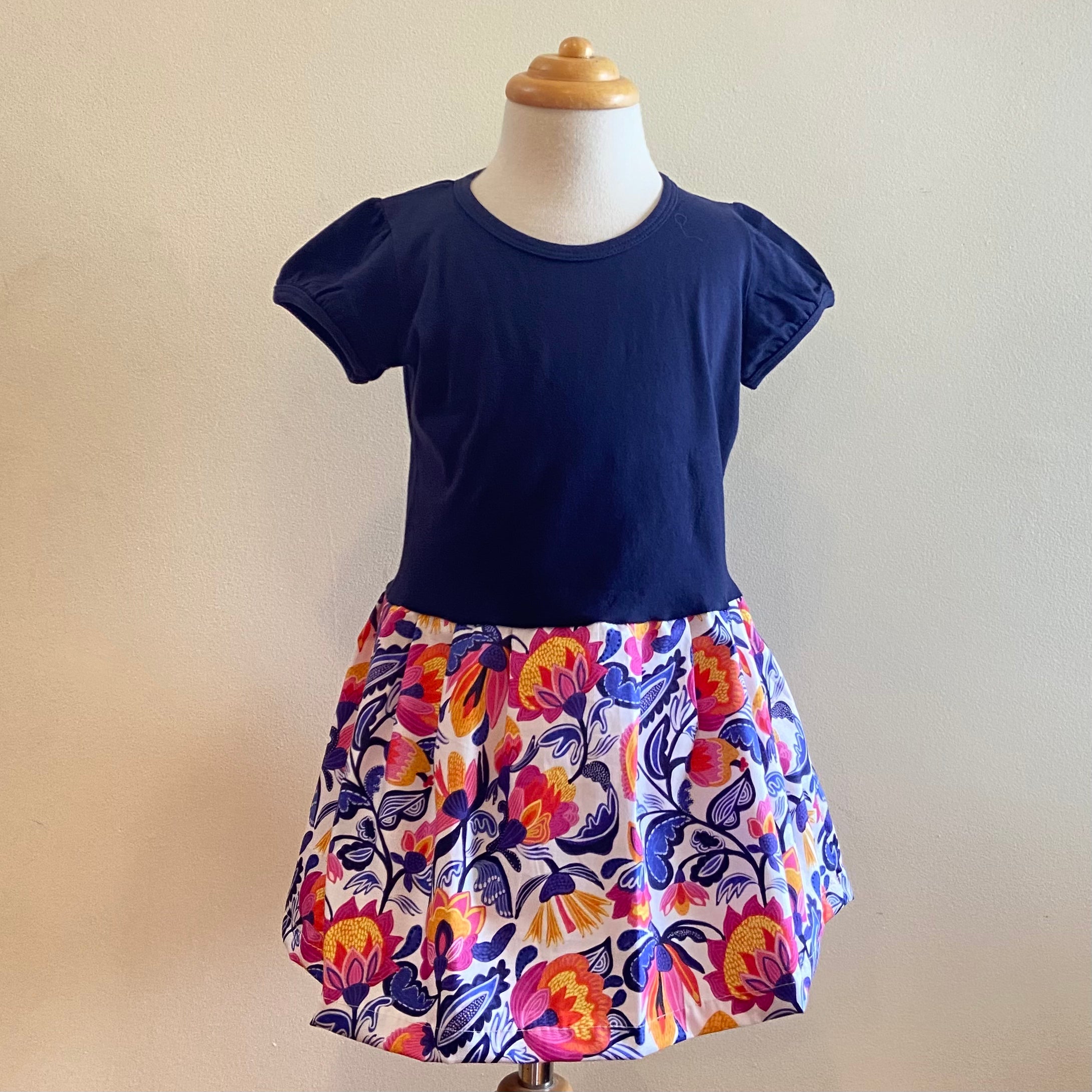 Short Sleeve Winnie Dress - NAVY WITH NATIVE FLORAL