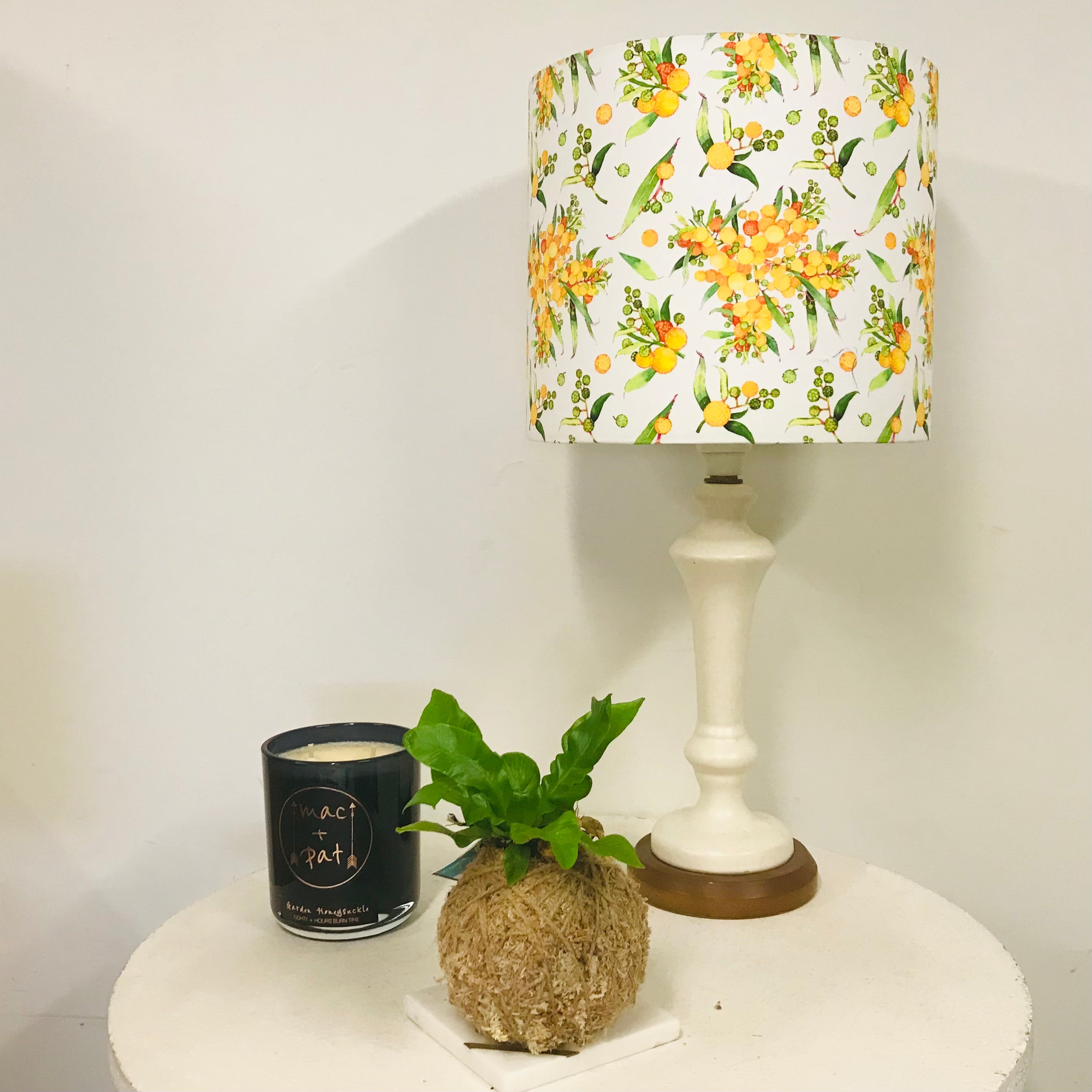 Custom Lamp Shade only - Yellow Wattle on White