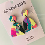 Polymer Clay Handmade Earrings - Abstract 80s Pop Marble