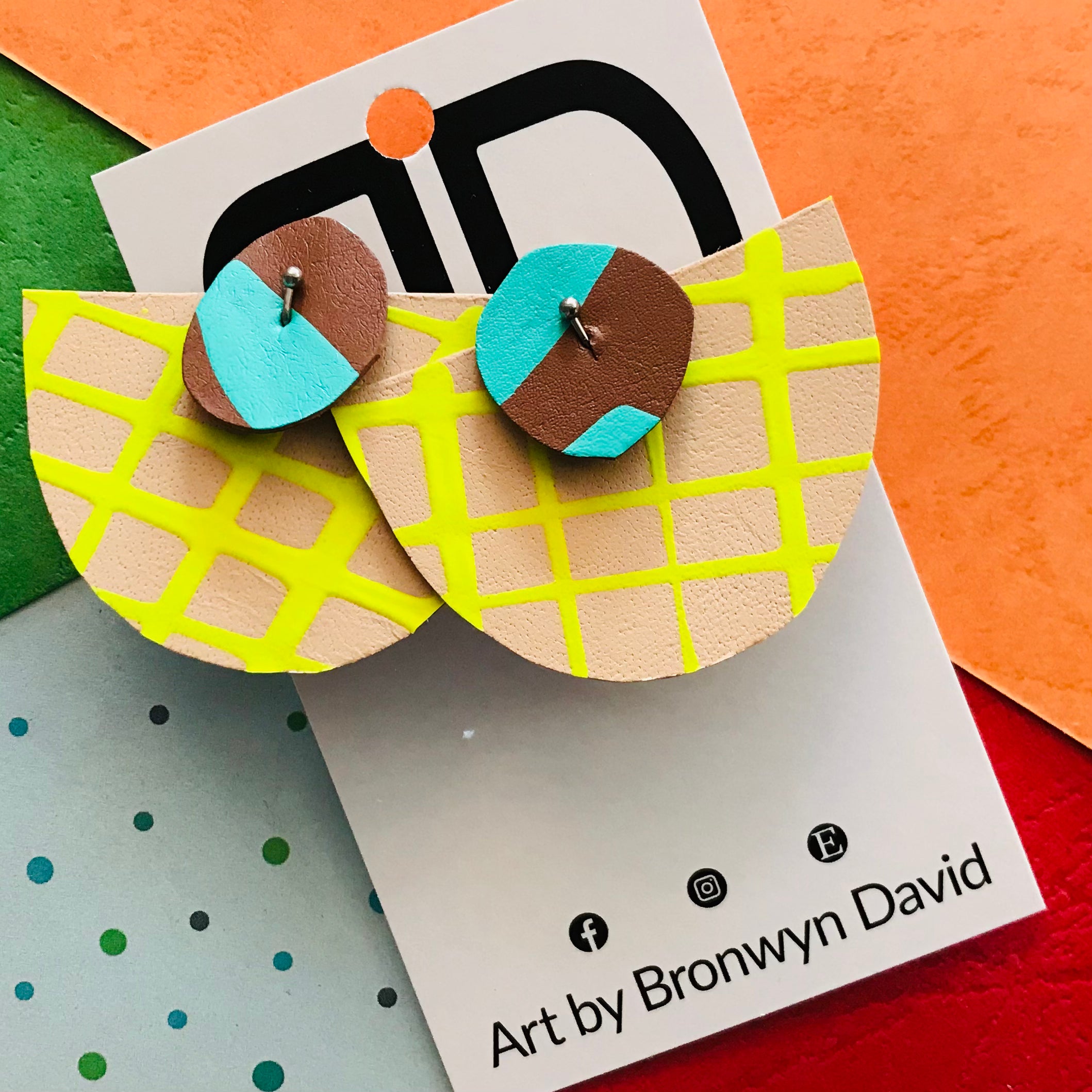 Hand painted leather bold statement earrings - The Teacup