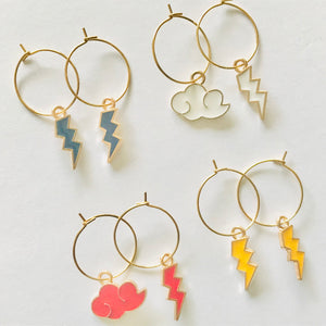 Cloud & Lightening Bolt Hoop Earrings
