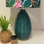 Ripple Detailed Teal Lamp with Bold Leaves Shade
