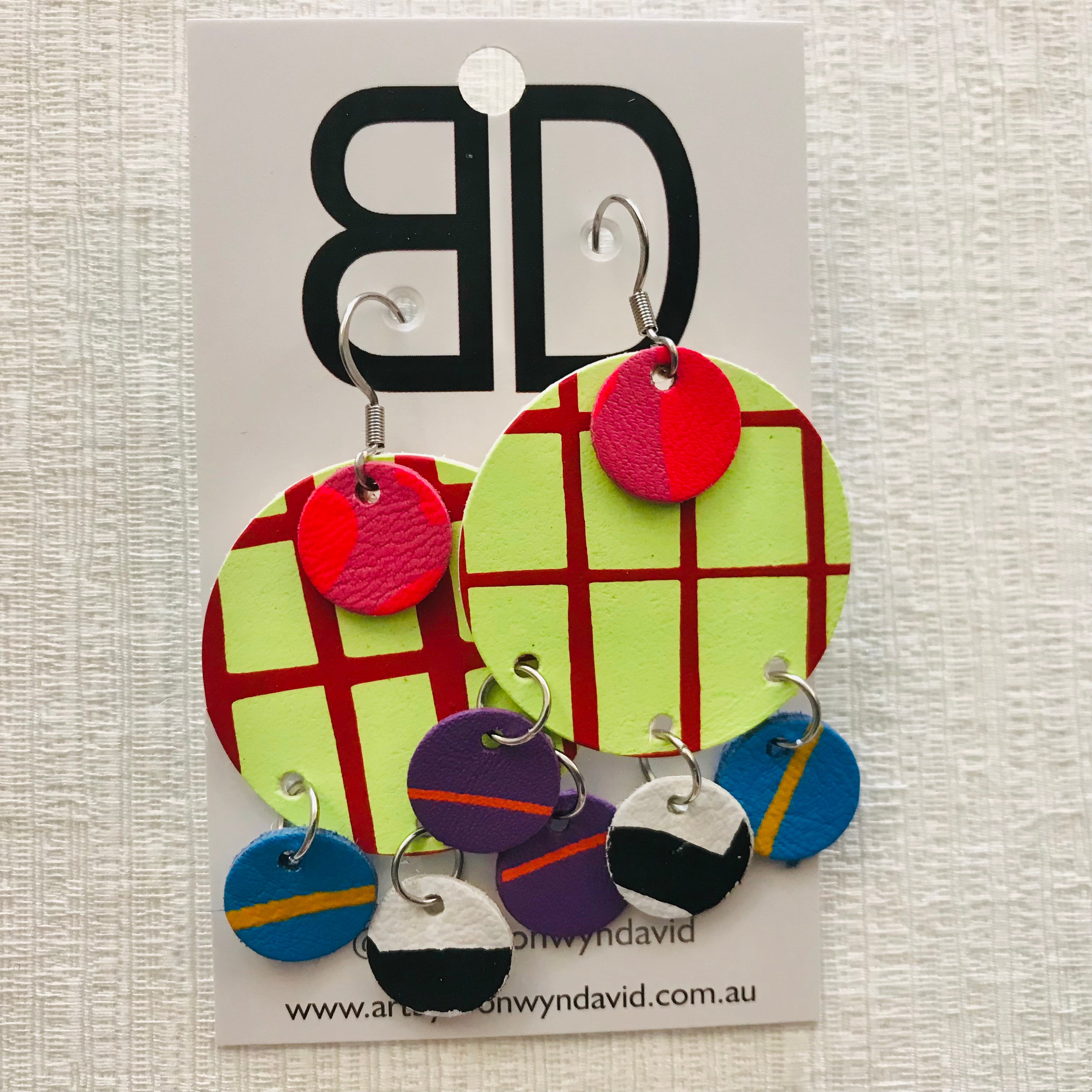 Hand painted leather bold statement earrings - The Buddy