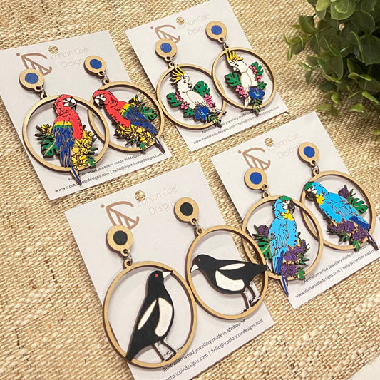 Handpainted Laser Cut earrings - Aviary  Range