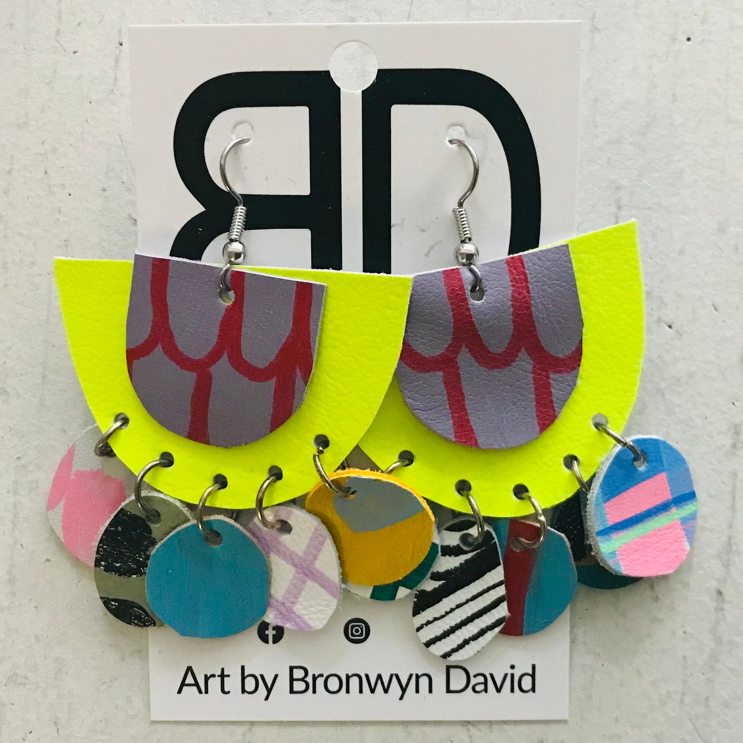 Hand painted leather bold statement earrings - The Punch