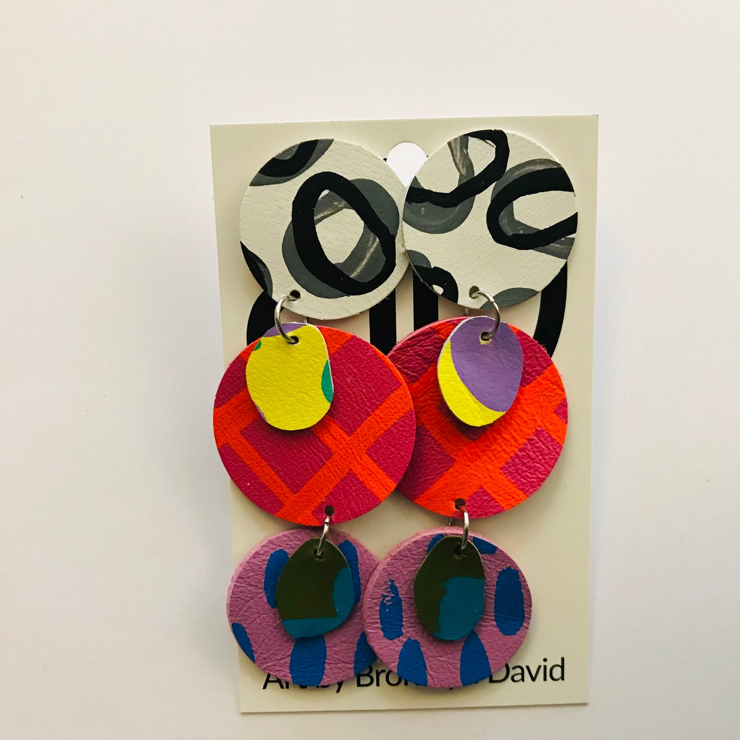 Hand painted leather bold statement earrings - The Juno