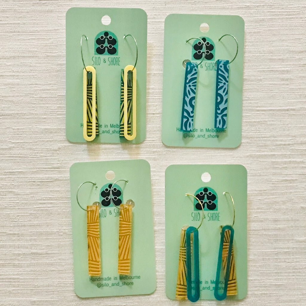 Art Deco Acrylic Earrings - Rod Hoops