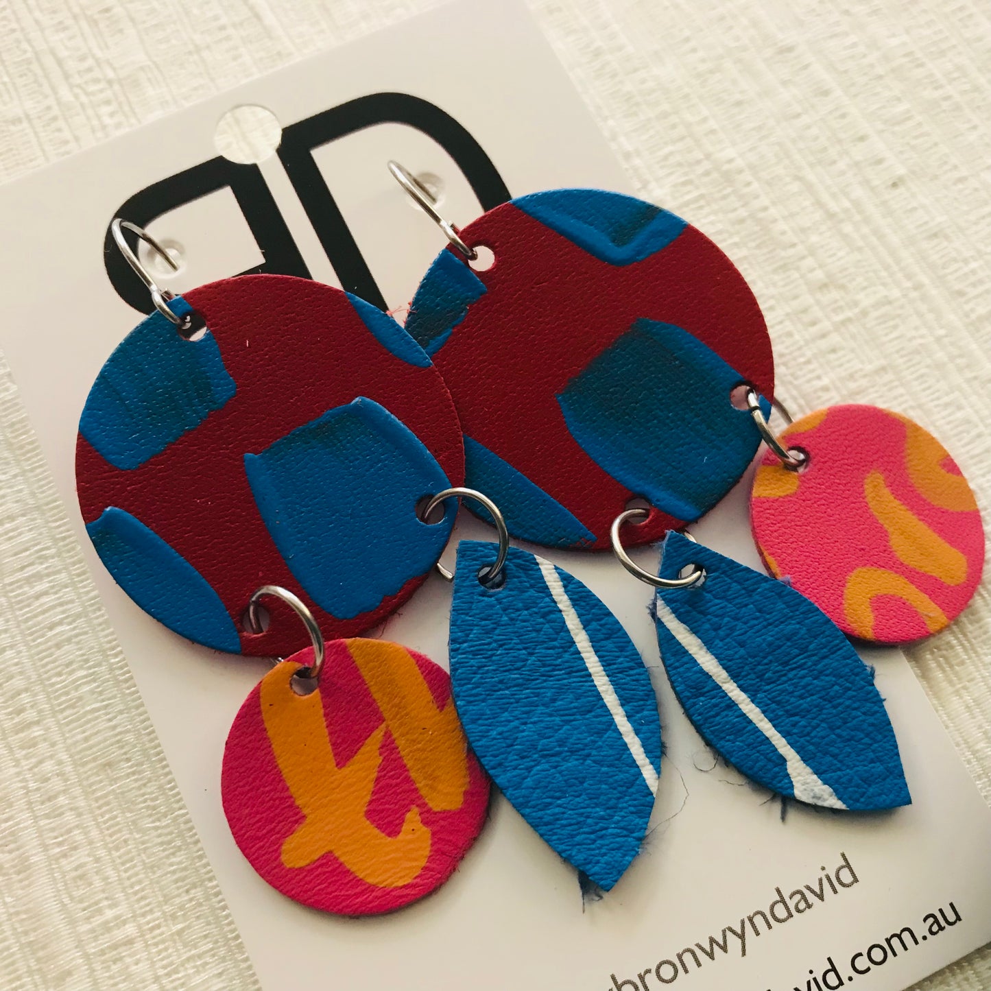 Hand painted leather bold statement earrings - The Gumnut