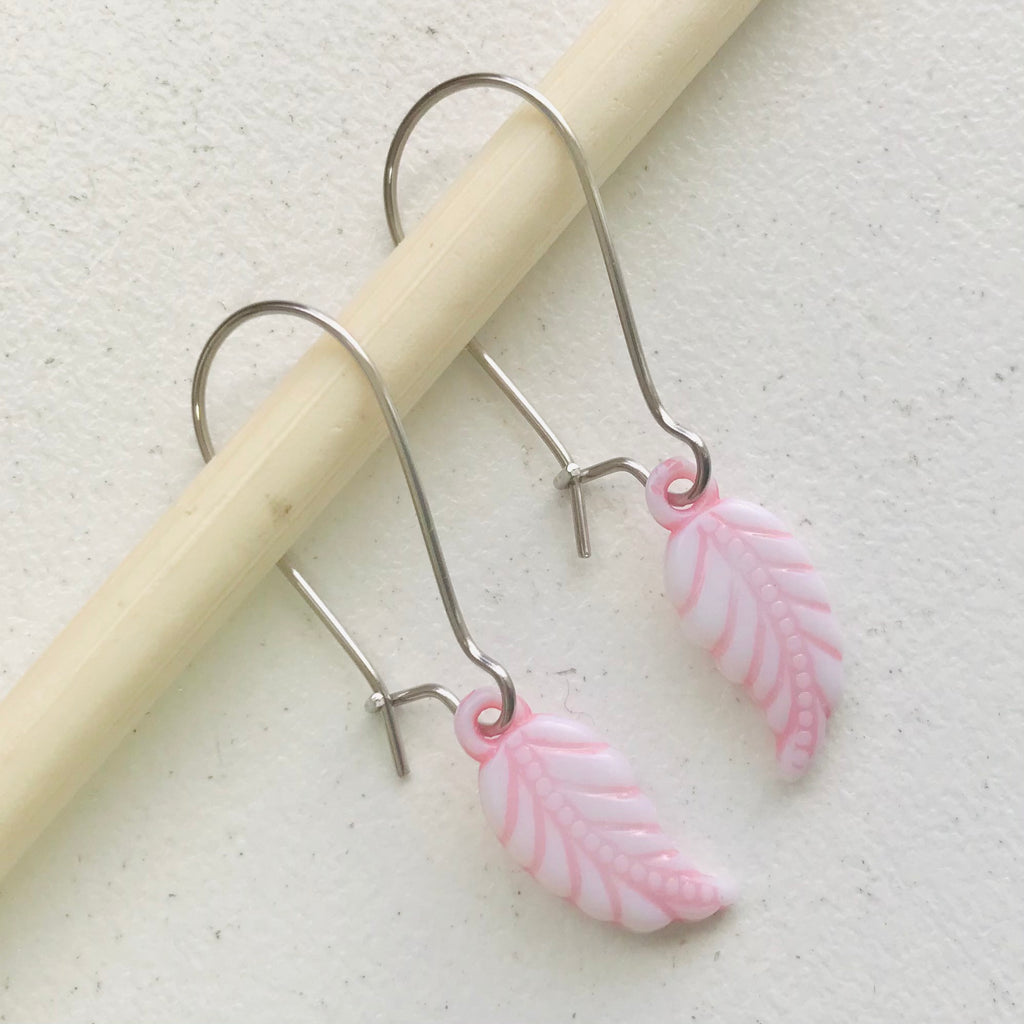 Pink Feather Hook Earrings **ON SALE**
