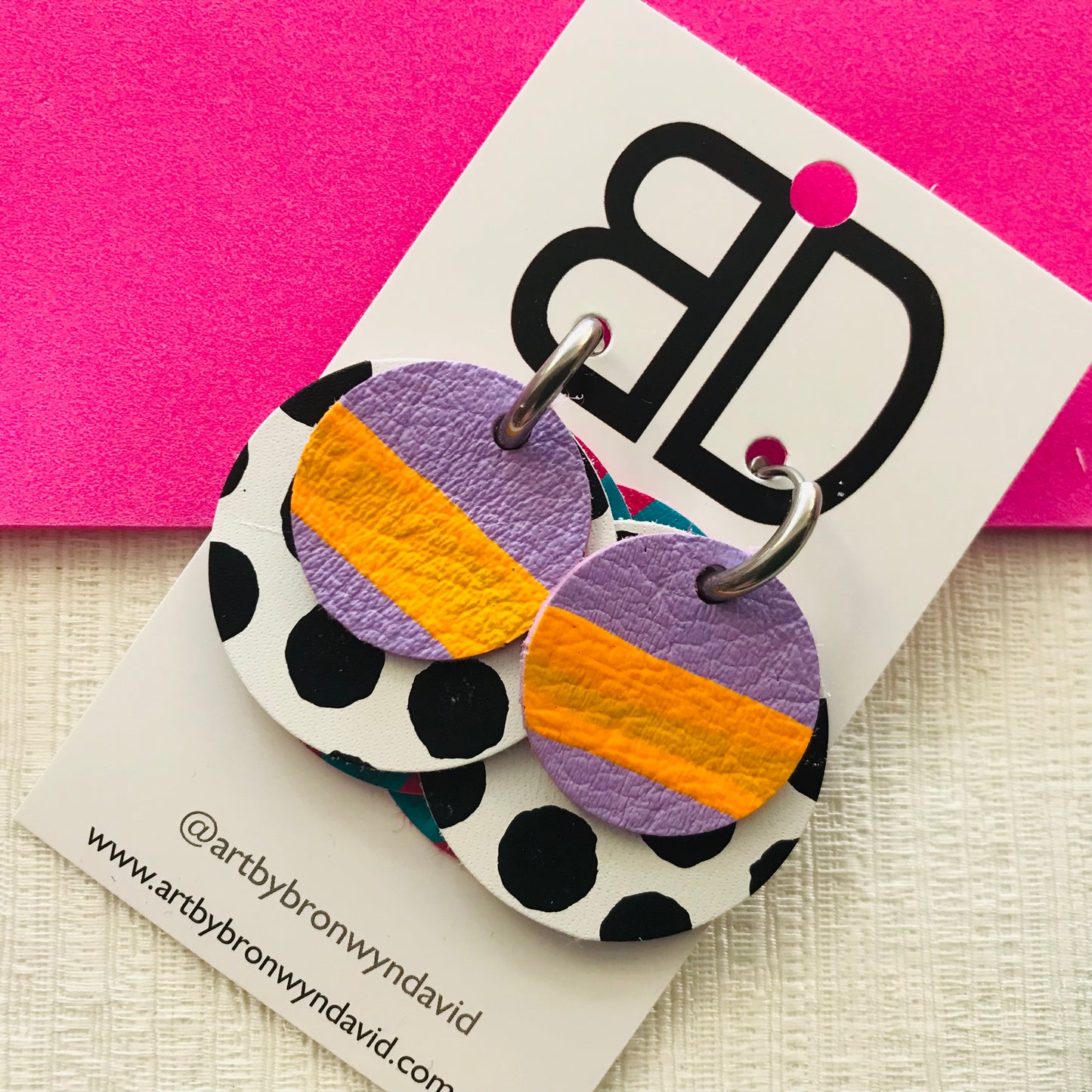 Hand painted leather bold statement earrings - Interchangeable Huggies