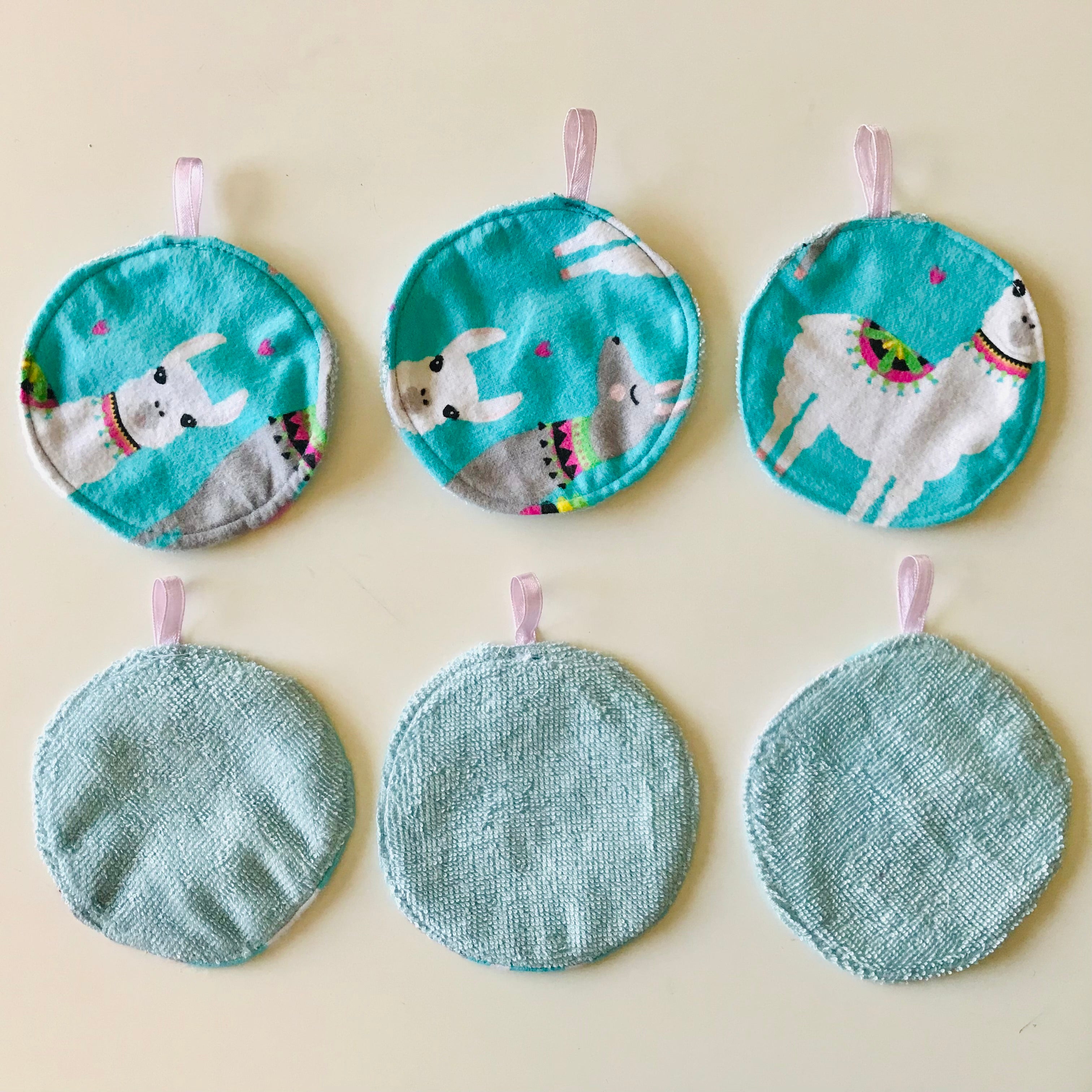 No Waste Reusable Make-up Remover Pads Wipes - flannel / towelling (set of 6)