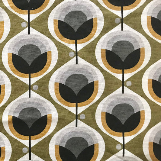 Custom Lamp Shade only - Barkcloth Geo Flower in Olive