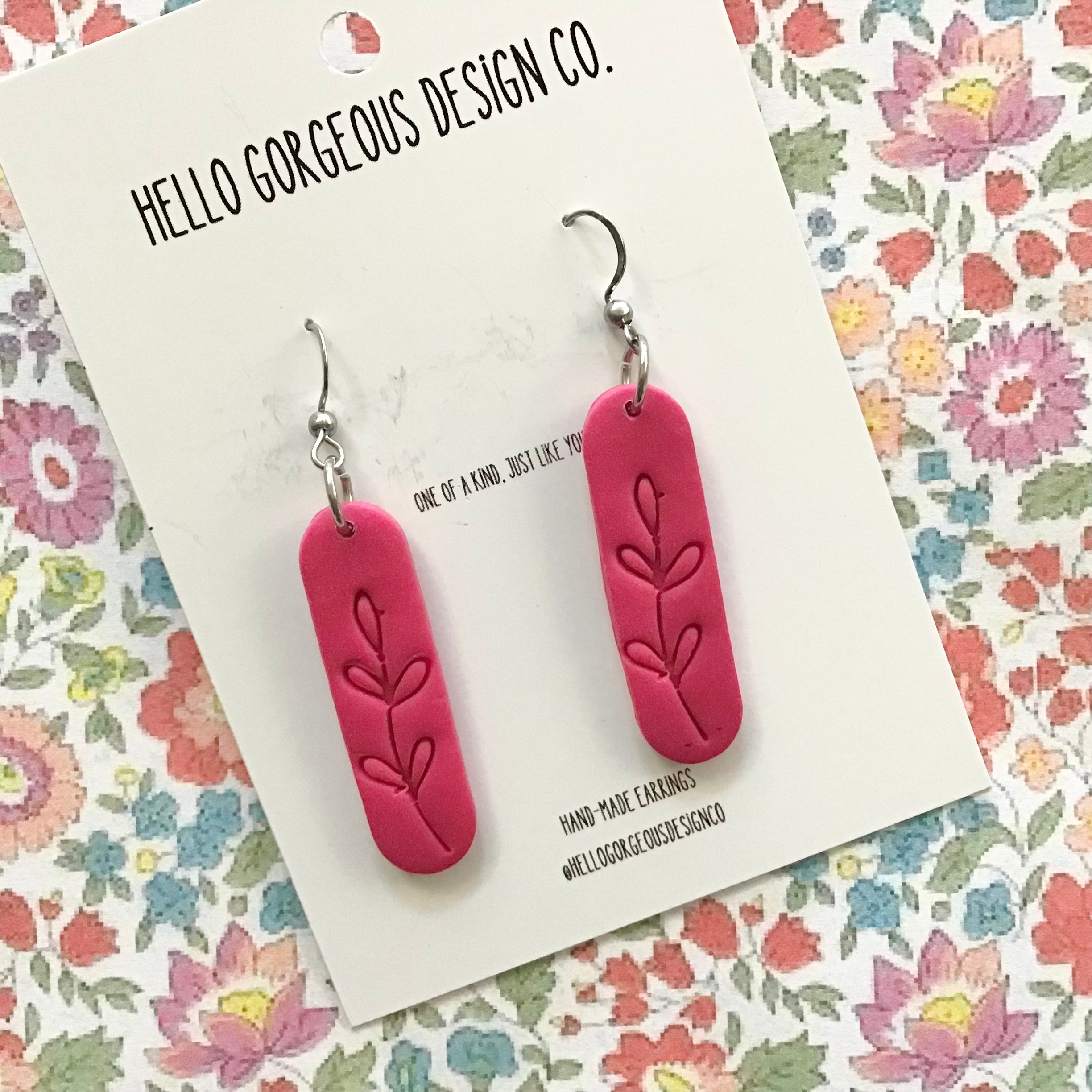 Polymer Clay Handmade Earrings - Embossed Magenta