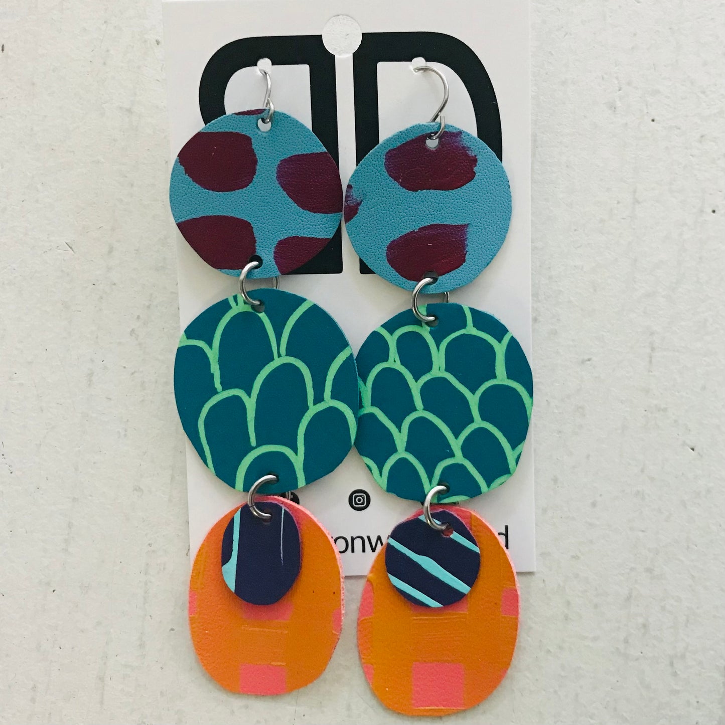 Hand painted leather bold statement earrings - The Juno