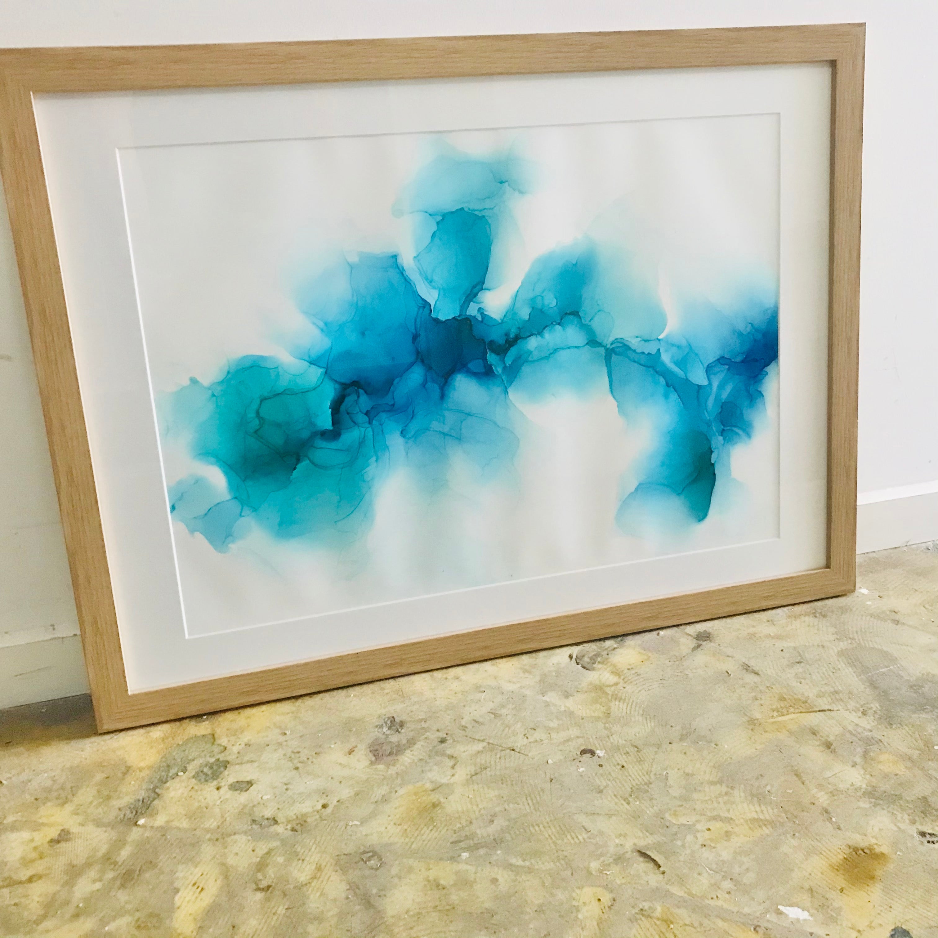 Hand-painted Original Fluid Framed Artwork - A2 Blue & Purple **ON SALE**