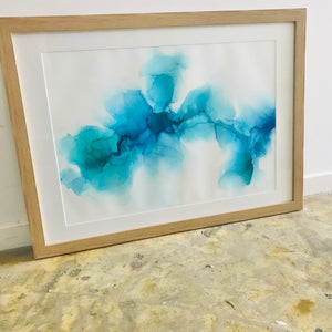 Hand-painted Original Fluid Framed Artwork - A2 Blue & Purple **ON SALE**
