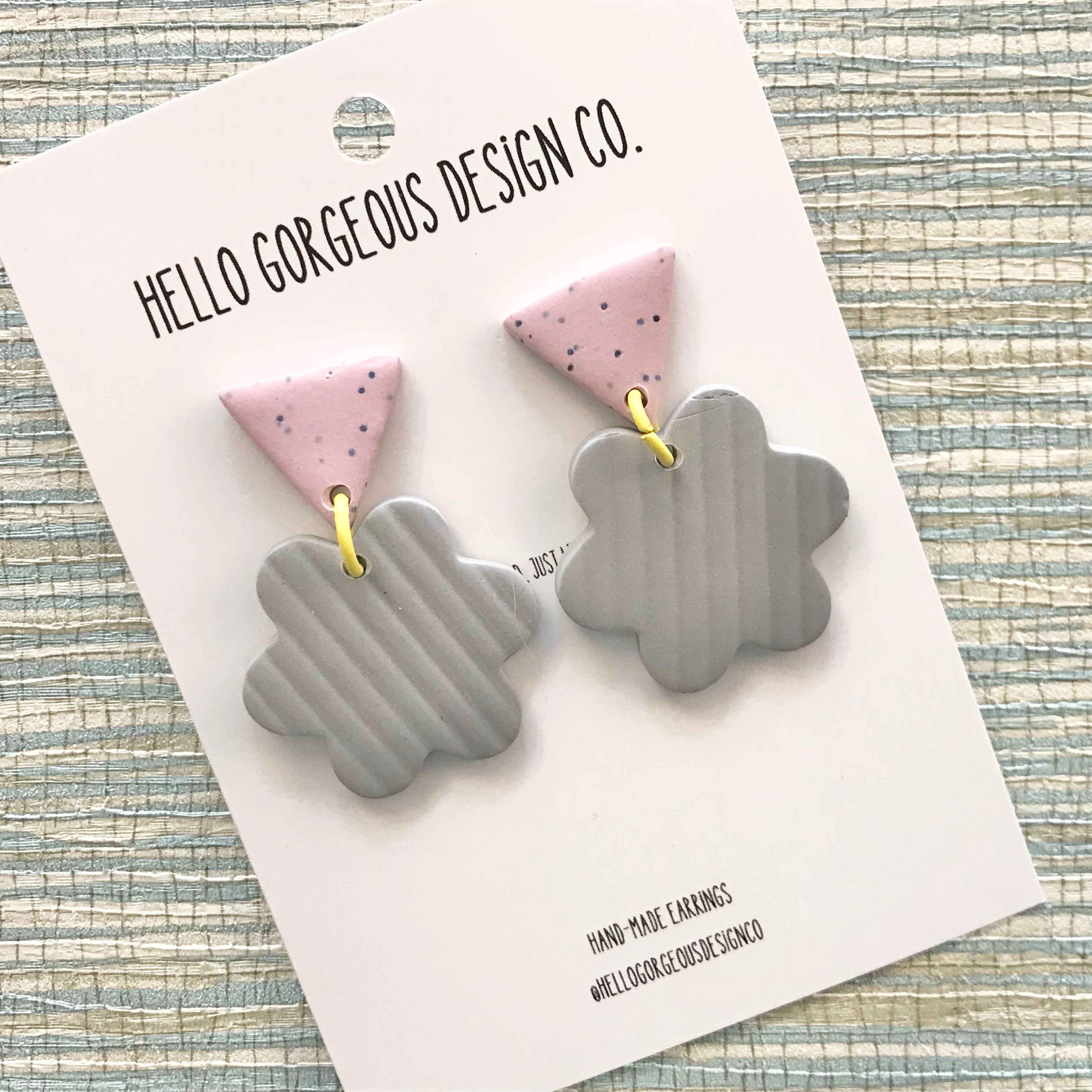 Polymer Clay Handmade Earrings - Concrete, Blush & Mustard