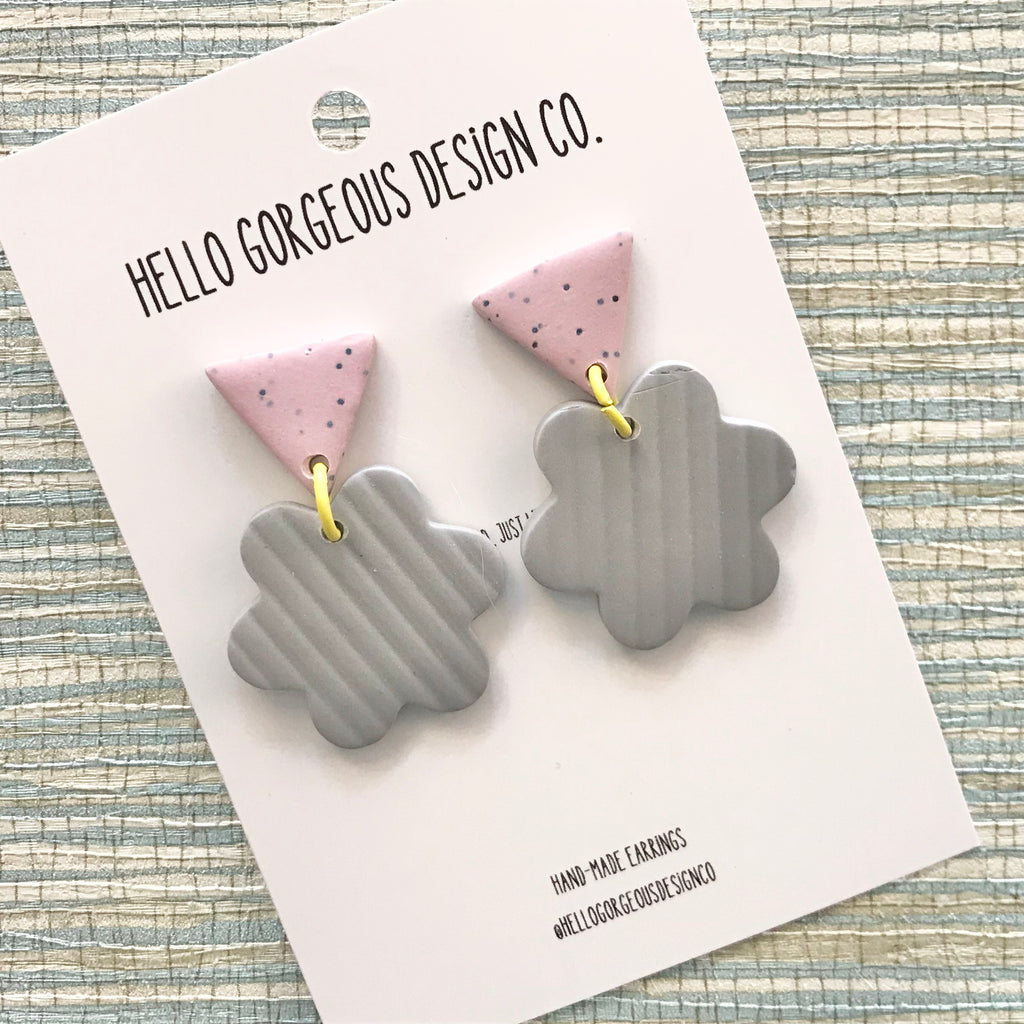 Polymer Clay Handmade Earrings - Concrete, Blush & Mustard