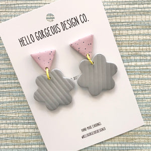 Polymer Clay Handmade Earrings - Concrete, Blush & Mustard