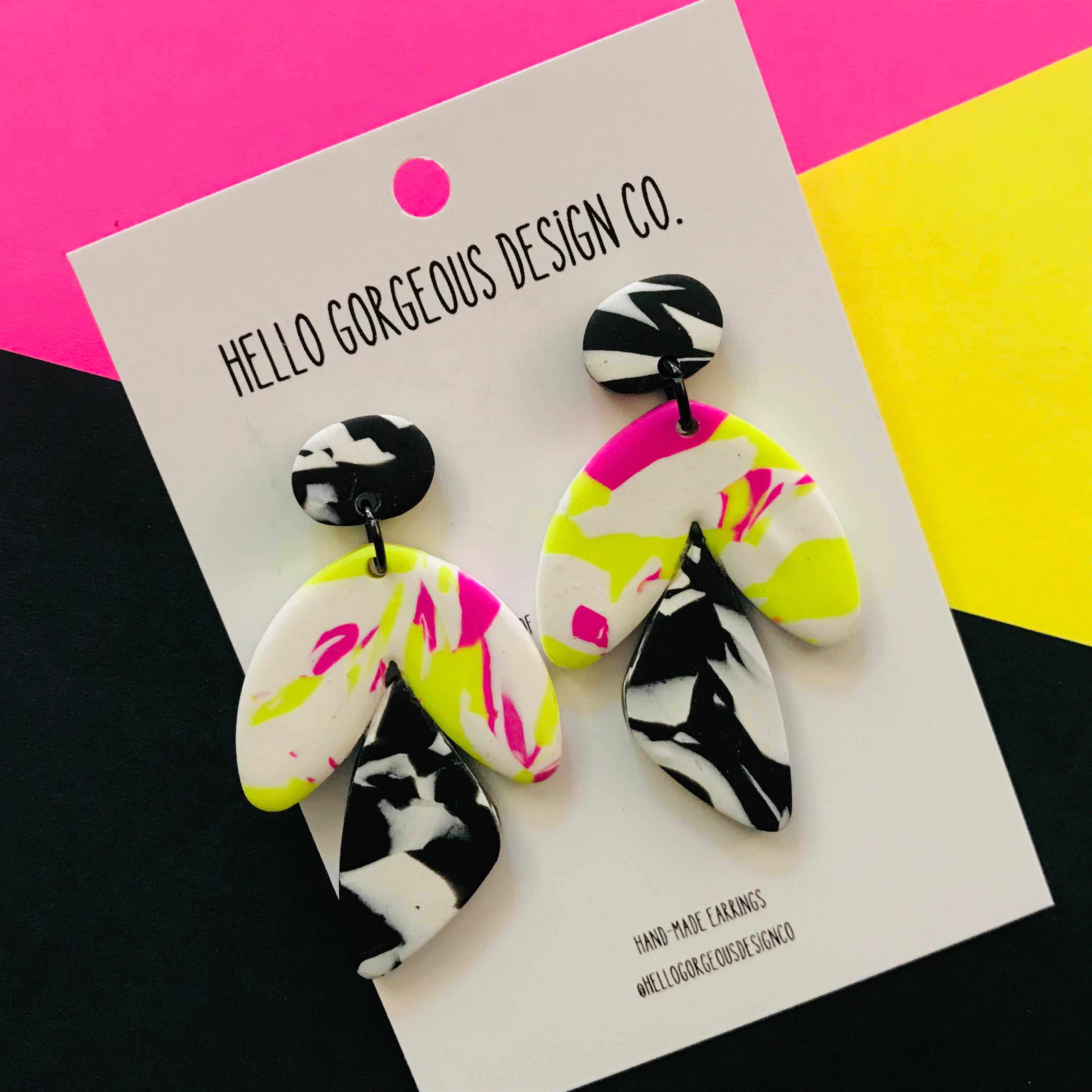 Polymer Clay Handmade Earrings - Fluoro Marble