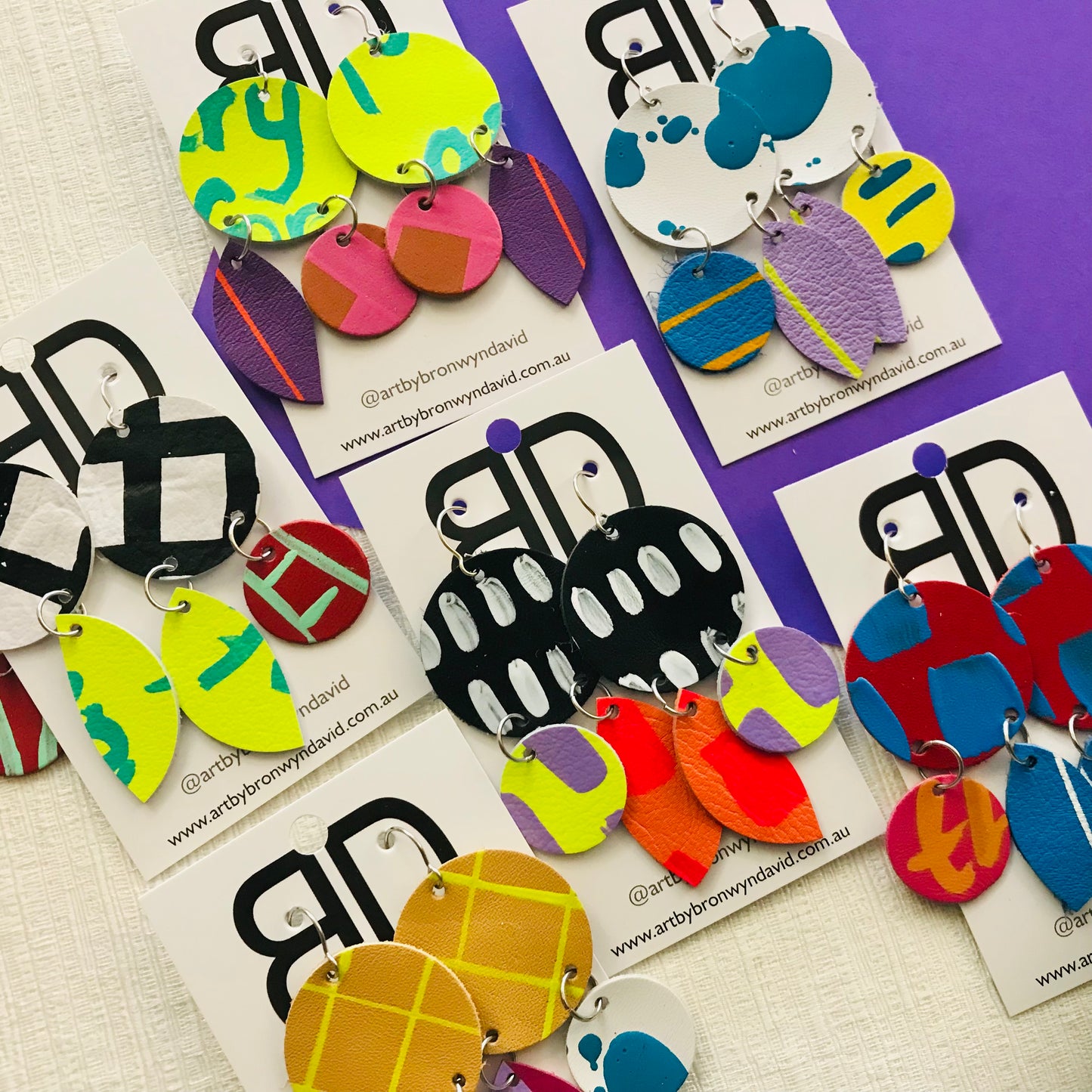 Hand painted leather bold statement earrings - The Gumnut