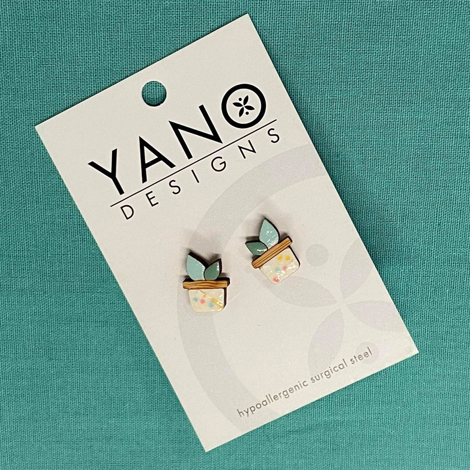 Mini Pot Plant Laser Cut Stud Earrings