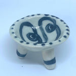 Earthware Hand Painted Small Face Trinket Dish with legs