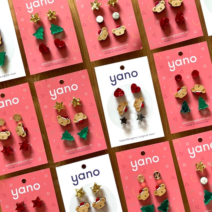 3 Pack of Laser Cut Acrylic CHRISTMAS Stud Earrings - gift pack